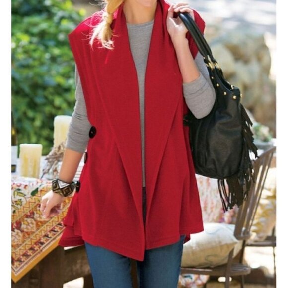 Soft Surroundings Women's Red Mesa Button Long Open Vest Size S - Picture 1 of 14